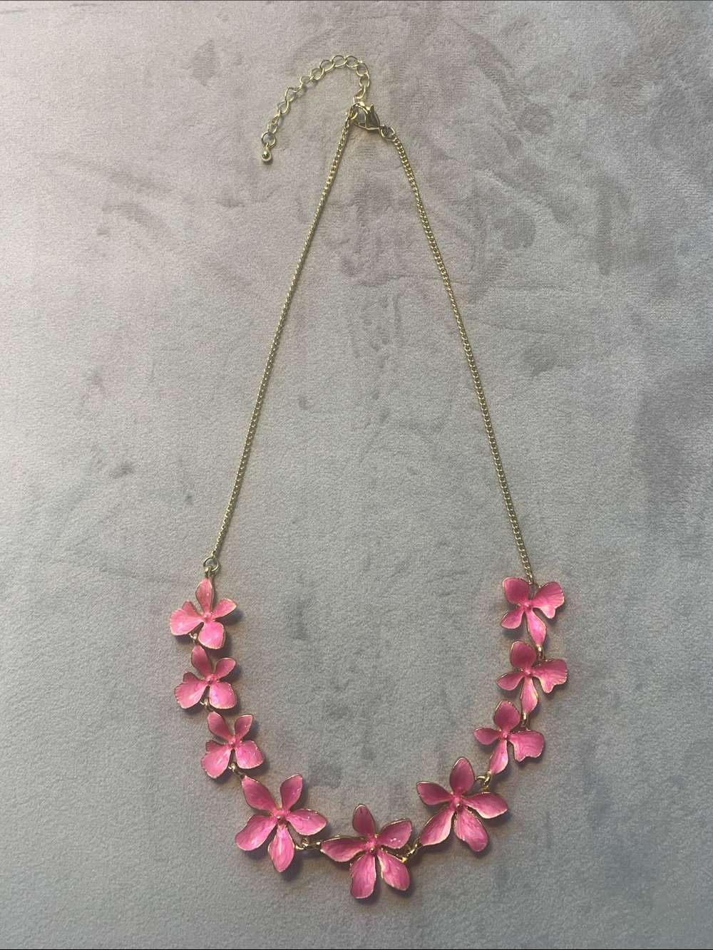 Gold-Tone Necklace with Pink Floral Accents for Women